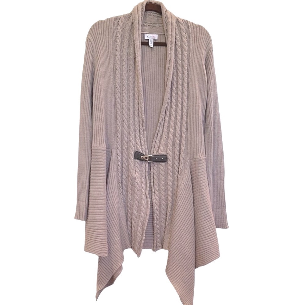 New Denim & Co. Cable Knit Long-Sleeve Cardigan With Buckle Closure. 2XL